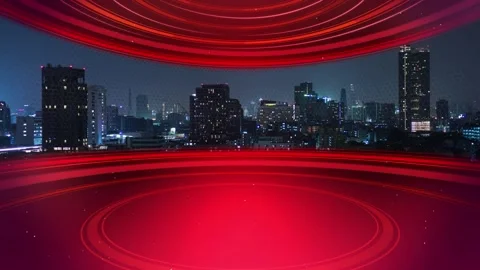 Red Studio 3D rendering background with city skyline perfect for any type of Stock Footage 282198459