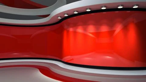 Red Studio. Red backdrop. News studio. Breaking news. 3d rendering. Stock Illustration