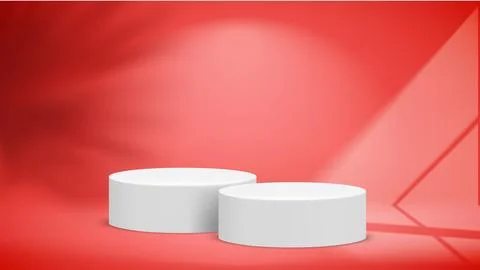 Red studio with two white bases. 3d vector illustration Stock Illustration