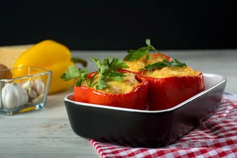 Red stuffed peppers Stock Photos
