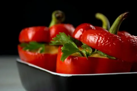 Red stuffed peppers Stock Photos