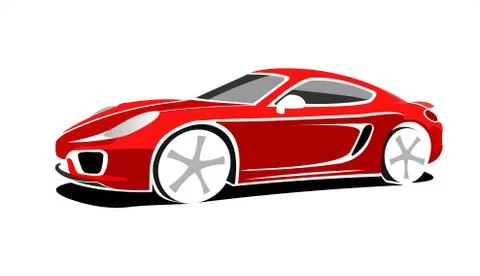 Red Stylized Car, Side view, Three-quarter view. Fast Racing car. Sport car.  Stock Illustration