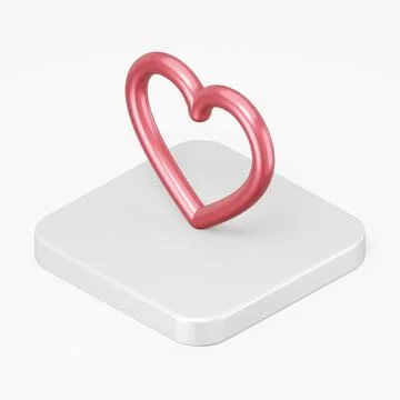 Red stylized heart icon. 3d rendering square button key isometric view, int.. Stock Photos