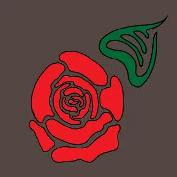 Red stylized rose with leaf Stock Illustration