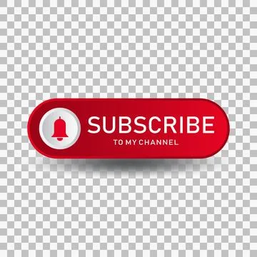Red Subscribe Button with Bell Icon Transparent Background YouTube Overlay Stock Illustration