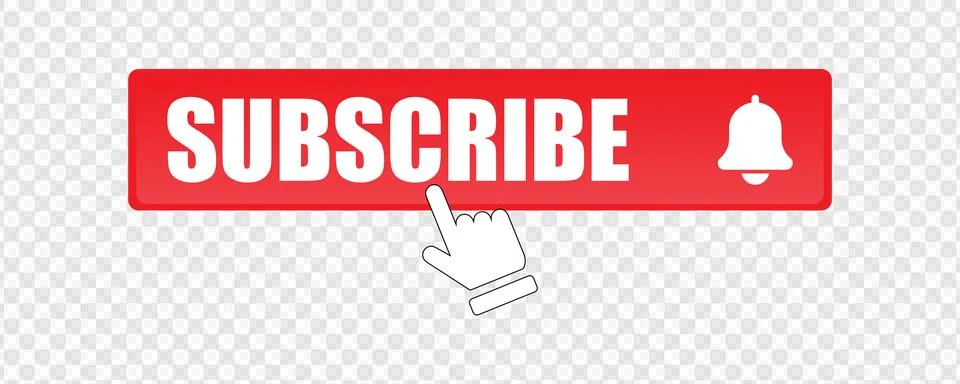 Red subscribe button with bell icon on transparent background Stock Illustration