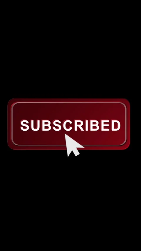Red subscribe button click glossy rectangle, white text, black space, and cursor Stock Footage 340574879
