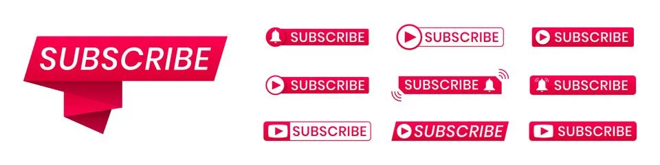 Red subscribe button icons with ring symbol. Subscribe to channel for blogging Illustrazione stock