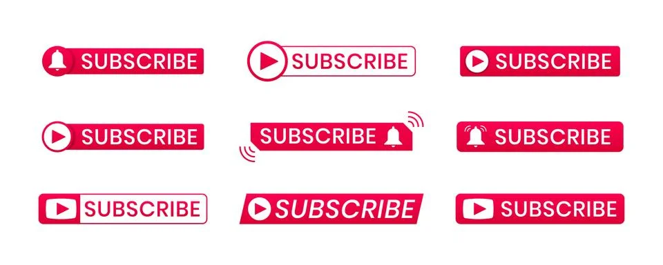 Red subscribe button icons with ring symbol. Subscribe to channel for blogging Illustrazione stock