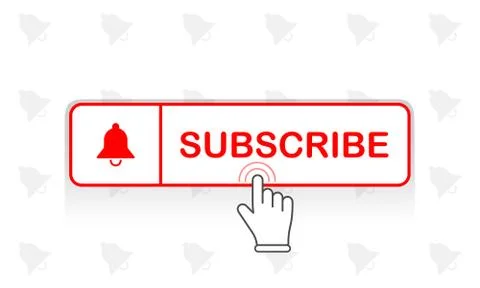 Red subscribe button with mouse pointer and notification bell icon flat in mo イラスト素材