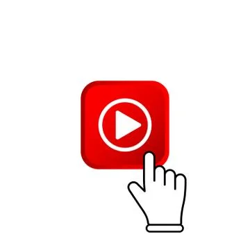 Red subscribe button with mouse pointer and media player icon flat in modern  스톡 일러스트