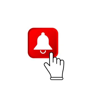 Red subscribe button with mouse pointer and notification bell icon flat in mo 스톡 일러스트