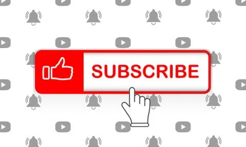 Red subscribe button with mouse pointer and notification bell and media playe Stock Illustration