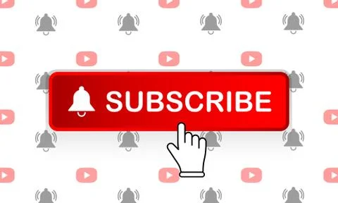 Red subscribe button with mouse pointer and notification bell icon flat in mo イラスト素材