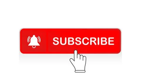 Red subscribe button with mouse pointer and notification bell icon flat in mo 스톡 일러스트