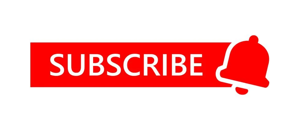 Red subscribe button with notification bell icon. Web subscribe button for video Stock Illustration