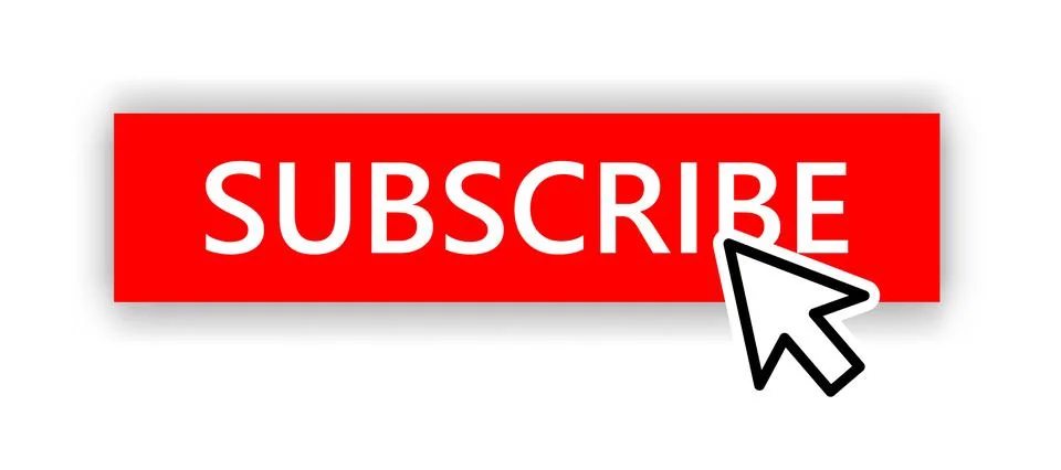 Red subscribe button for video channel mockup. Web button with arrow cursor Stock Illustration