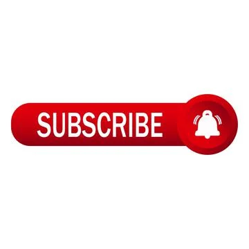 Red subscribe button with white bell icon inside round shape and text effect  Stock Illustration