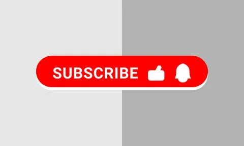 Red subscribe button with white text, thumbs up, and bell icon Stock Illustration