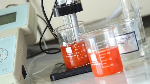 Red substance in a laboratory study. Stock Footage 127320933
