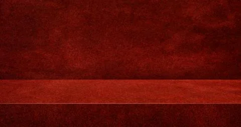 Red suede leather texture table product display background.3d perspective stu Stock Photos