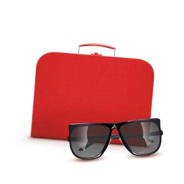 Red suitcase with sunglasses Stock Illustration