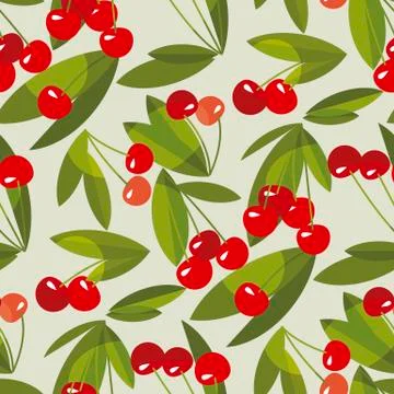 Red summer cherry seamless pattern Stock Illustration
