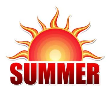 Red summer label with sun Illustrazione stock
