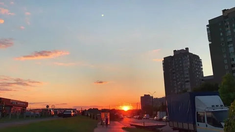 Red Sun On The Background Of The Road. Video stock 133457373