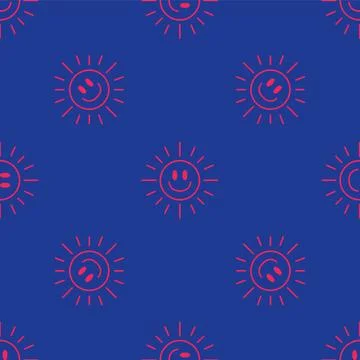 Red Sun icon isolated seamless pattern on blue background.  Vector イラスト素材