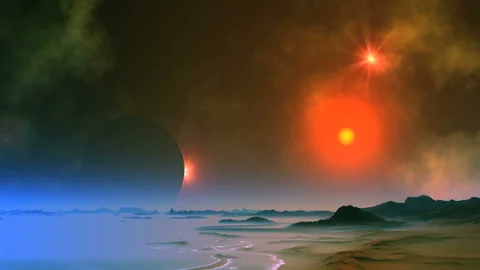 Red Sun over the Alien Sea Stock Footage 132377910