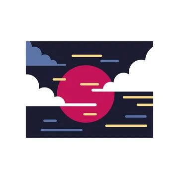 Red sun setting in minimal abstract sky Stock Illustration