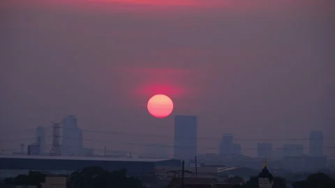 Red sun sunset in the city Stock Footage 273509145
