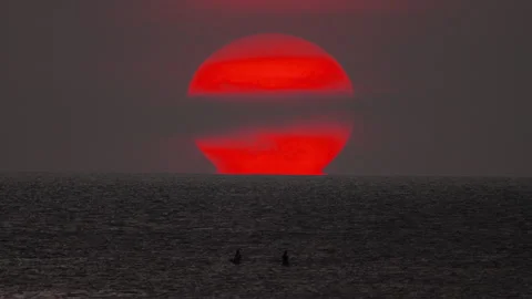 Red sun sunset in the sea Stock Footage 218206570