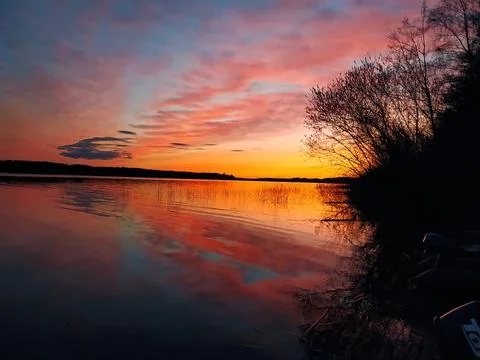 Red sun under the river Stock Photos