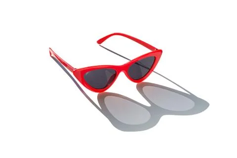 Red sunglasses seamless pattern isolated over white. sunglasses with harsh sh Stock Photos