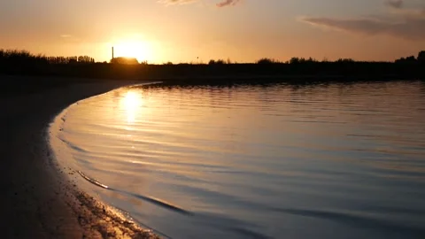 Red sunrise over the river Stock Footage 134372060