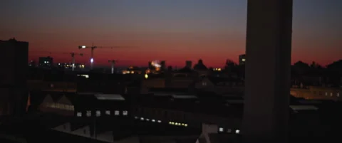 Red sunset above the night city Stock Footage 150834982