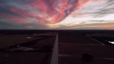 Red Sunset Aerial view over a Lonely Highway Video stock 307368708