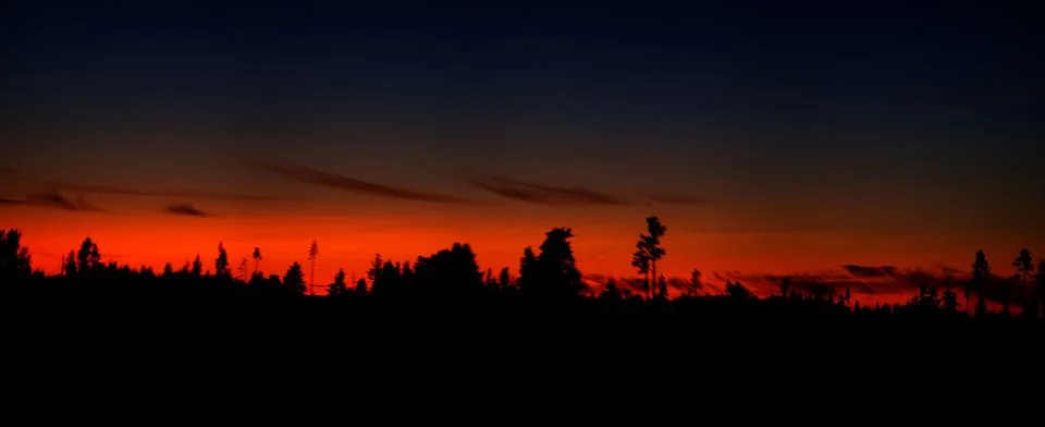 Red sunset and distant forest Stock Photos