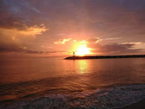 Red Sunset on the beach Stock Photos