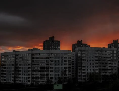Red sunset in the city Stock Photos