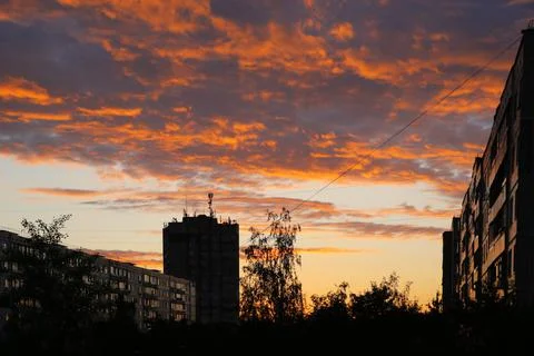 Red sunset in the city. Stock Photos