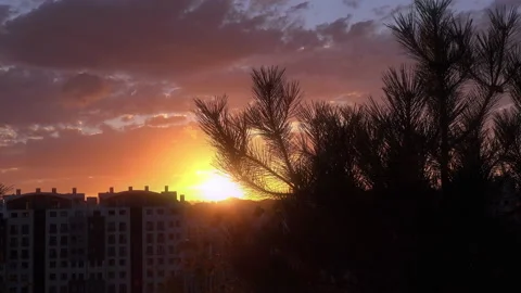 Red sunset on the cloudy sky over city, Turkey, Istanbul Stock Footage 140636162