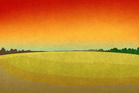 Red sunset in the fields 스톡 일러스트