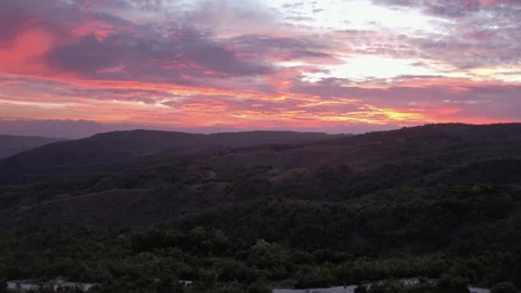 Red sunset in the hills Drone Video stock 251436679