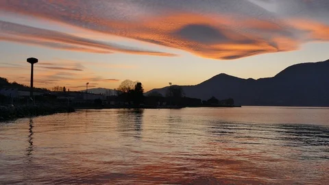 Red sunset in the Lake Maggiore Stock Footage 125264323