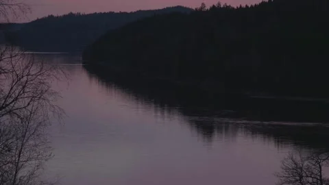 Red Sunset at Lake with reflection, Nordic scenery, Wild atmosphere, Reveal shot Vídeos de archivo 251864368