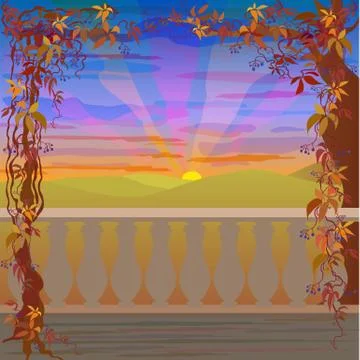 Red sunset landscape Stock Illustration