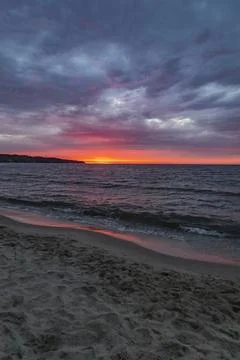 A red sunset in the late evening on the Baltic Sea Stock Photos
